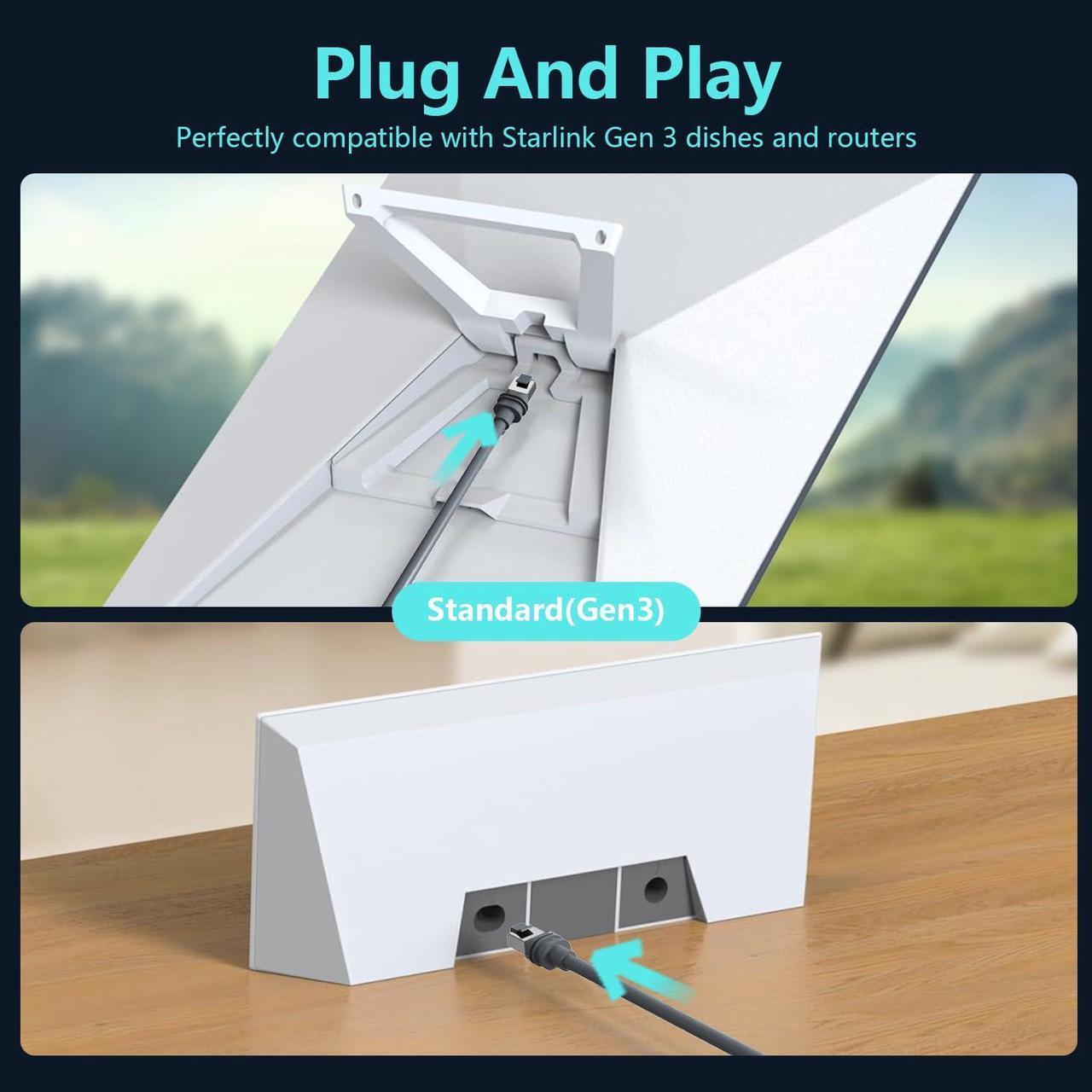 Alt view image 3 of 4 - Orbram Starlink Gen 3 Cable 6.5FT & Cat 8 Ethernet Cable 15FT, Starlink Cable Outdoor, Durable 24AWG Waterproof Extension Cable for Starlink V3, Rectangular Satellite &Mini Dish