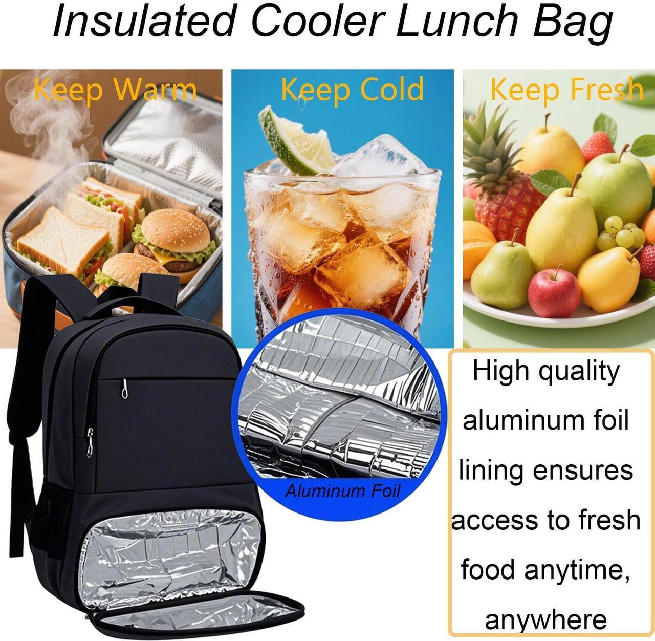 Alt view image 2 of 5 - PEAGLOB Lunch Backpack For Men TSA Work Backpack with Cooler 17 Inch Laptop Bags Carry on with USB Port Waterproof Anti-Theft with Lunchbox For Work Business Picnic