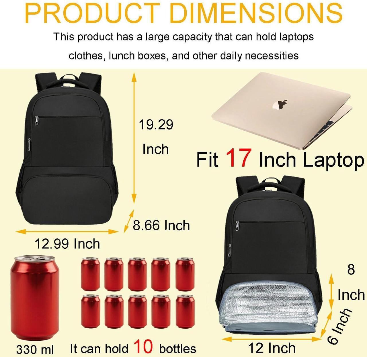 Alt view image 4 of 5 - PEAGLOB Lunch Backpack For Men TSA Work Backpack with Cooler 17 Inch Laptop Bags Carry on with USB Port Waterproof Anti-Theft with Lunchbox For Work Business Picnic