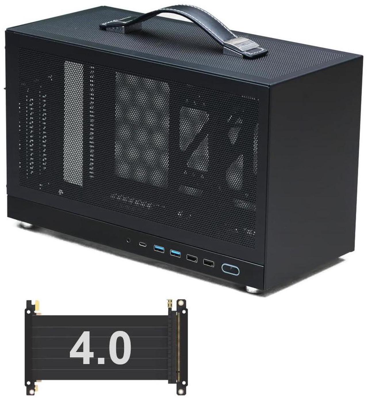 Main image of S400 10.8L Portable Mini-ITX Computer Case with PCIe 4.0 Cable, Advanced Vented Panel, Front Type-C USB3.0 Ports, Fit Triple Slot GPU (Black)
