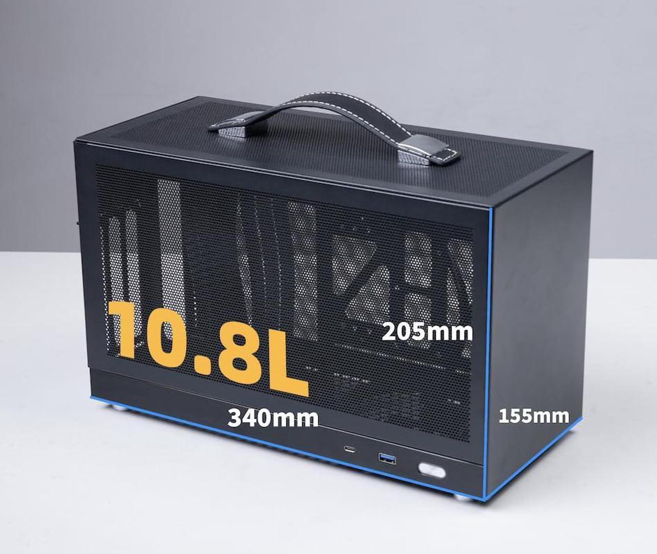 Alt view image 5 of 5 - S400 10.8L Portable Mini-ITX Computer Case with PCIe 4.0 Cable, Advanced Vented Panel, Front Type-C USB3.0 Ports, Fit Triple Slot GPU (Black)
