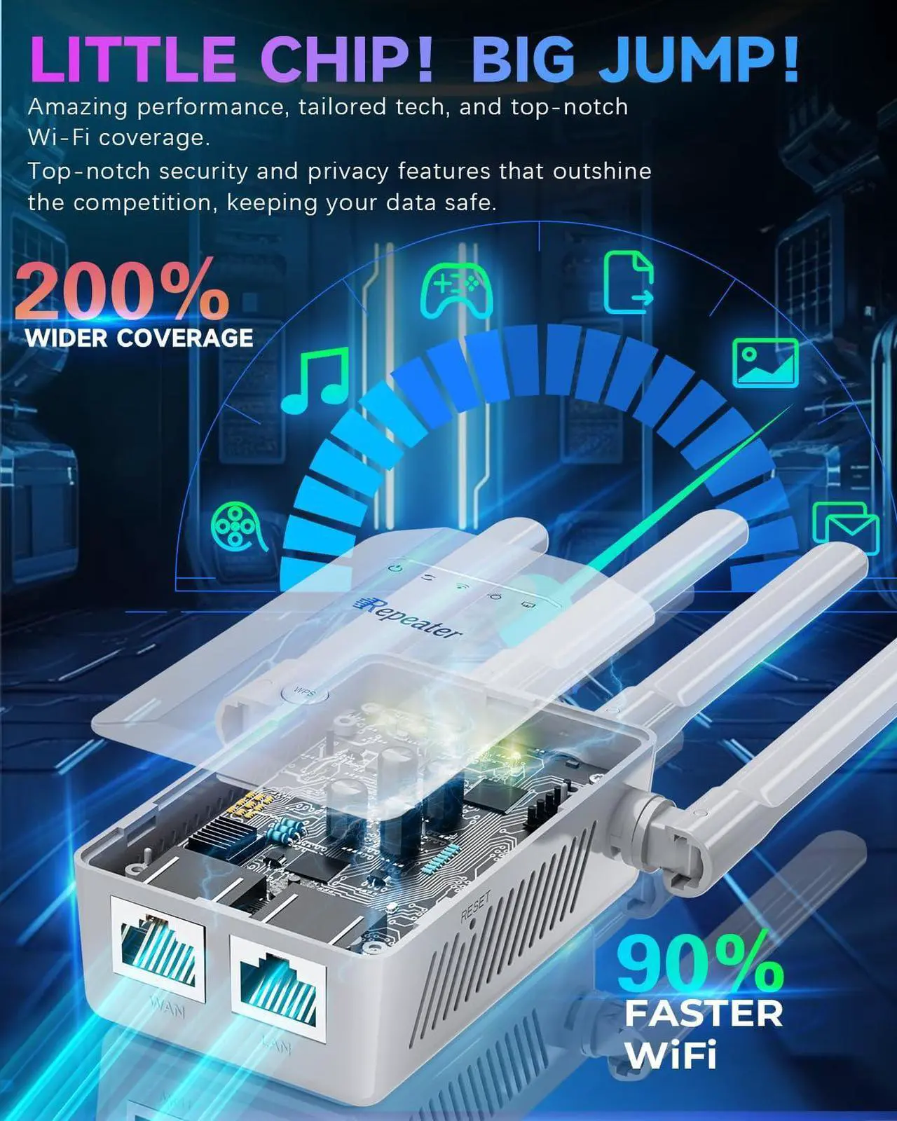 Alt view image 5 of 5 - 2025 New WiFi Extender Signal Booster, Wireless Internet Repeater Routers with Ethernet Port, 1-Tap Setup