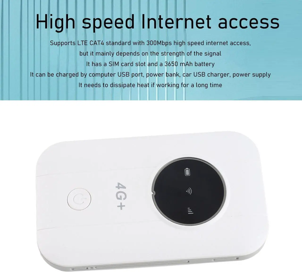 Alt view image 3 of 5 - LTE 4G 5G Modem Router, 300Mbps Hotspot Up to 10 Devices, SIM Card Slot, 3650mAh Battery, Portable for Travel, Business Trip
