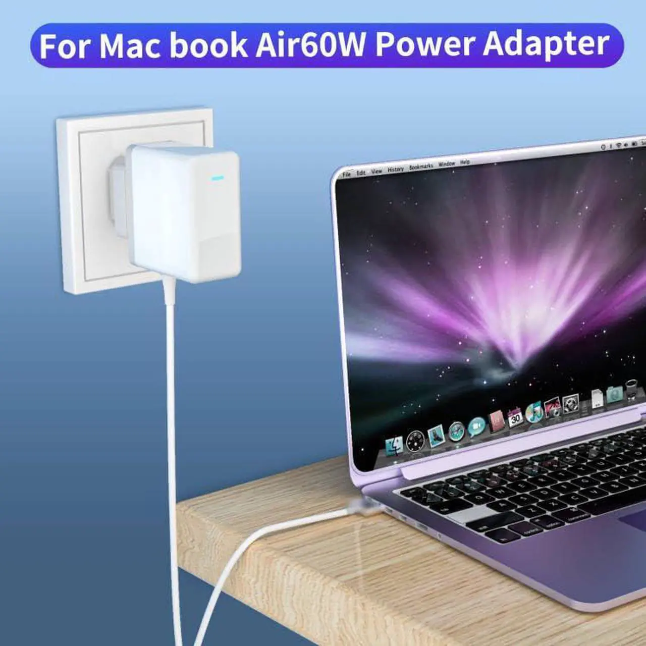 Alt view image 4 of 5 - Delippo 16.5V 3.65A for Mac Book Pro Charger AC 60W L-Tip Power Adapter Replacement Charger for MacBook Pro 13 inch A1181 A1278 A1184 A1330 A1342 A1344 (Before Mid 2012 Models) with 6ft Long Cable