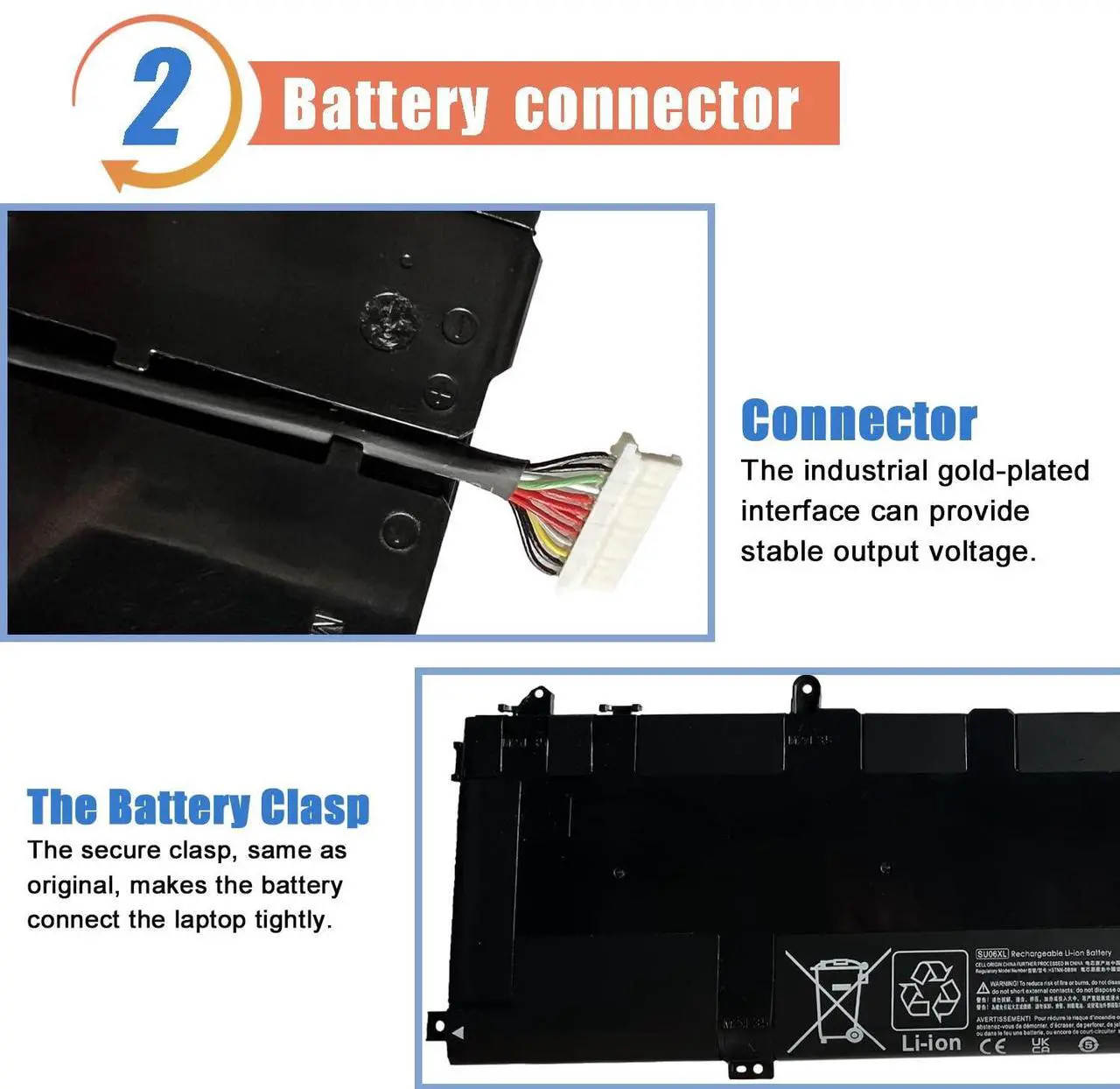 Alt view image 3 of 5 - ASODI SU06XL L29048-271 84.08Wh Laptop Battery Compatible with HP Spectre X360 15-DF000 15T-DF000 15T-DF100 DF0013DX DF0033DX DF0043DX DF1033DX DF1043DX 15-DF0XXX 15-DF1XXX Series HSTNN-DB8W