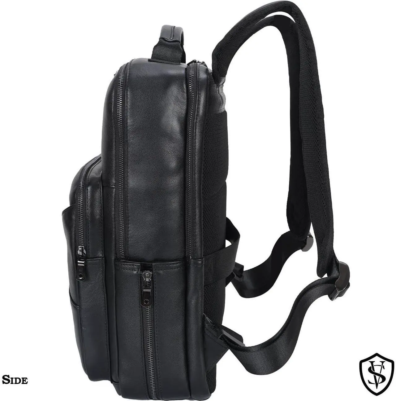 Alt view image 5 of 5 - STAR VISTA 15.6" Trajan Premium Calfskin Leather Laptop Backpack for Men, Multi Pockets, Business Travel Bag, Casual Outdoor Rucksack, YKK Zippers, Black