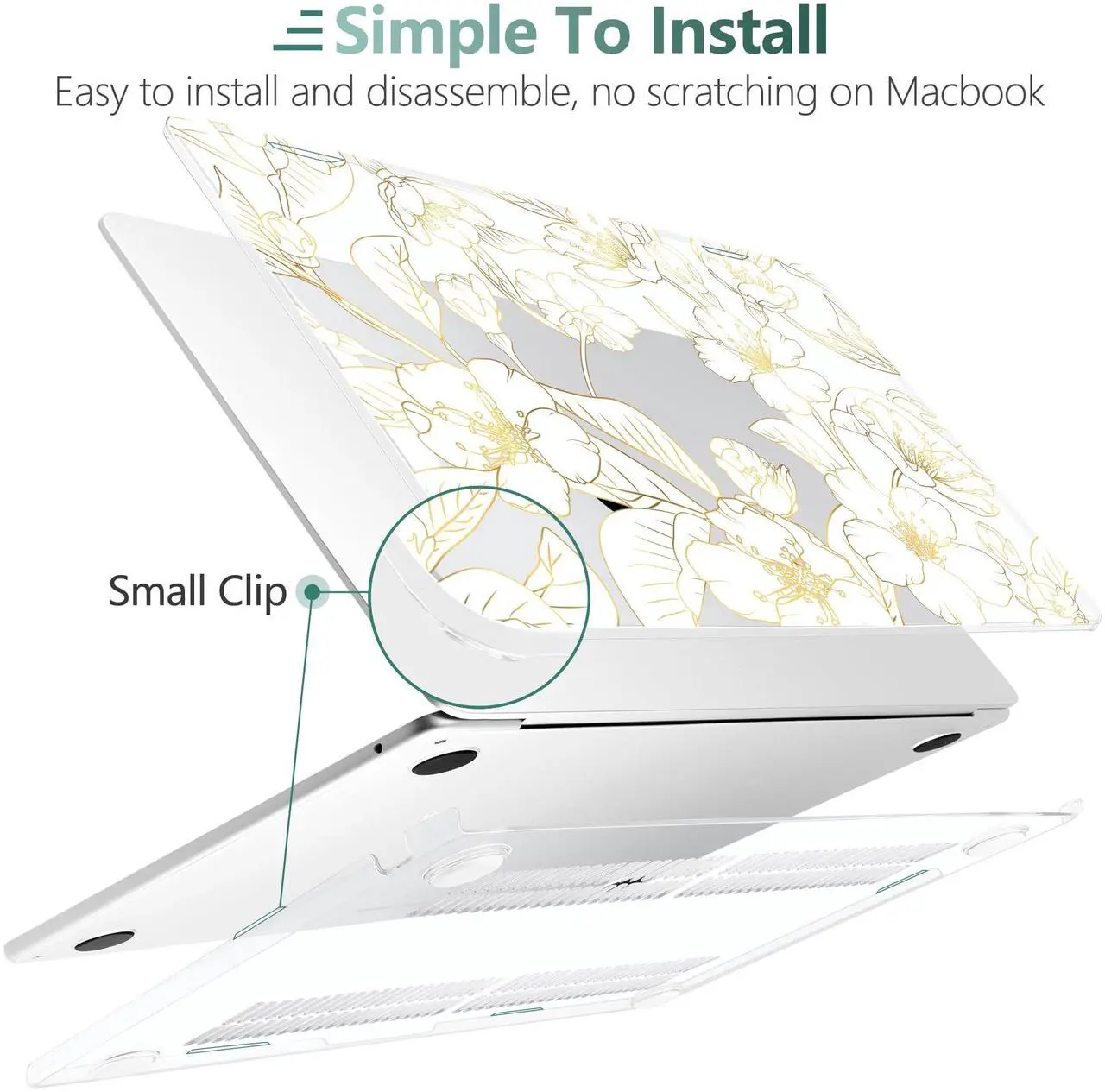 Alt view image 3 of 5 - TWOLSKOO Compatible with M4 MacBook Air 13.6 inch Case 2025-2022 Release M4 A3240 M3 A3113 M2 A2681, Plastic Hard Shell & Keyboard Cover & Type C Adapter & Screen Protector, Gold Cherry Blossom