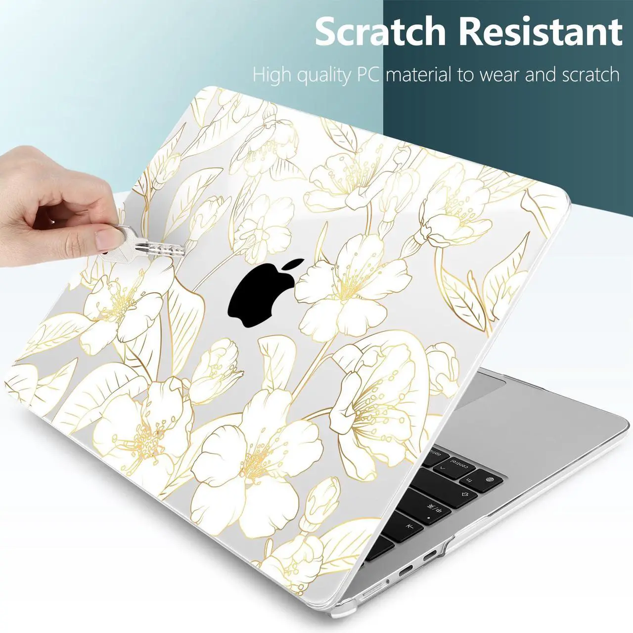 Alt view image 4 of 5 - TWOLSKOO Compatible with M4 MacBook Air 13.6 inch Case 2025-2022 Release M4 A3240 M3 A3113 M2 A2681, Plastic Hard Shell & Keyboard Cover & Type C Adapter & Screen Protector, Gold Cherry Blossom