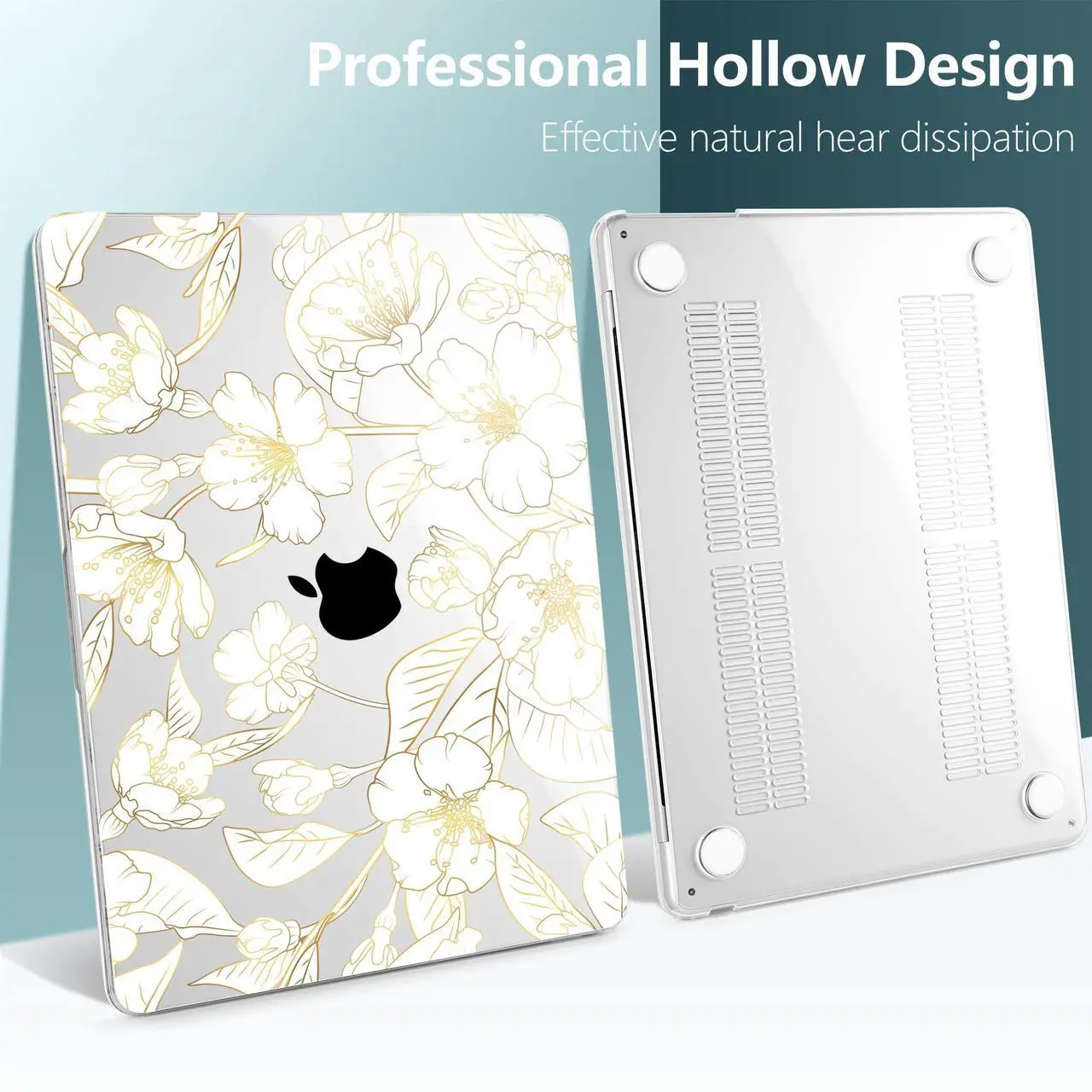 Alt view image 5 of 5 - TWOLSKOO Compatible with M4 MacBook Air 13.6 inch Case 2025-2022 Release M4 A3240 M3 A3113 M2 A2681, Plastic Hard Shell & Keyboard Cover & Type C Adapter & Screen Protector, Gold Cherry Blossom