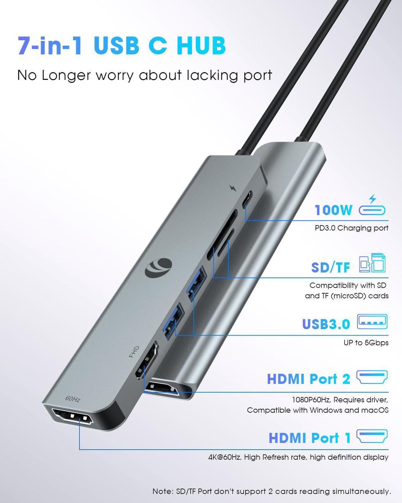 Alt view image 3 of 5 - VCOM MST HUB, 7-in-1 Docking Station Dual Monitors
