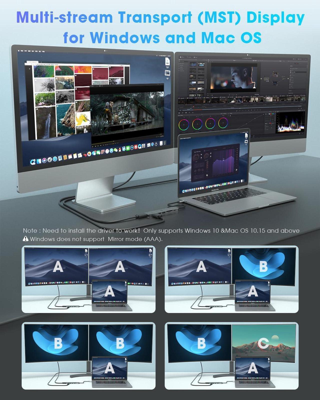 Alt view image 4 of 5 - VCOM MST HUB, 7-in-1 Docking Station Dual Monitors