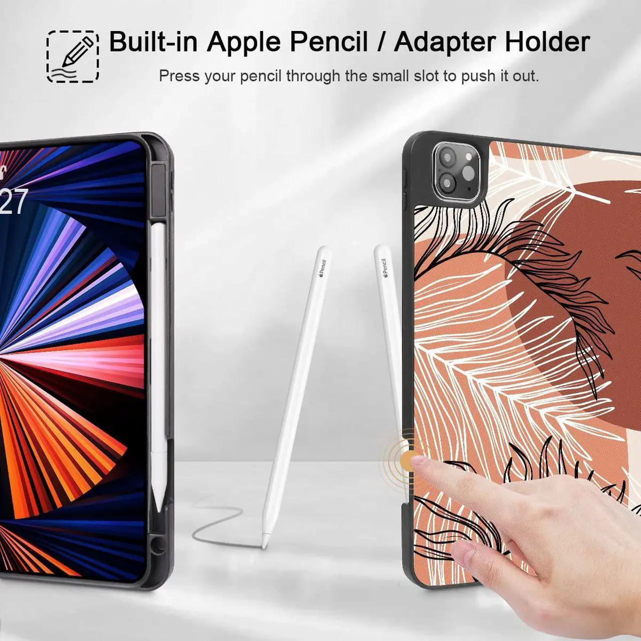Alt view image 3 of 5 - Tuiklol Case for M2 iPad Pro 12.9 inch Generation 6th/5th/4th/3rd 2022 2021 2020 2018 Release - Built in Pencil Holder Slim Protective Stand Back Cover with Auto Wake/Sleep iPad Cover,Leaf