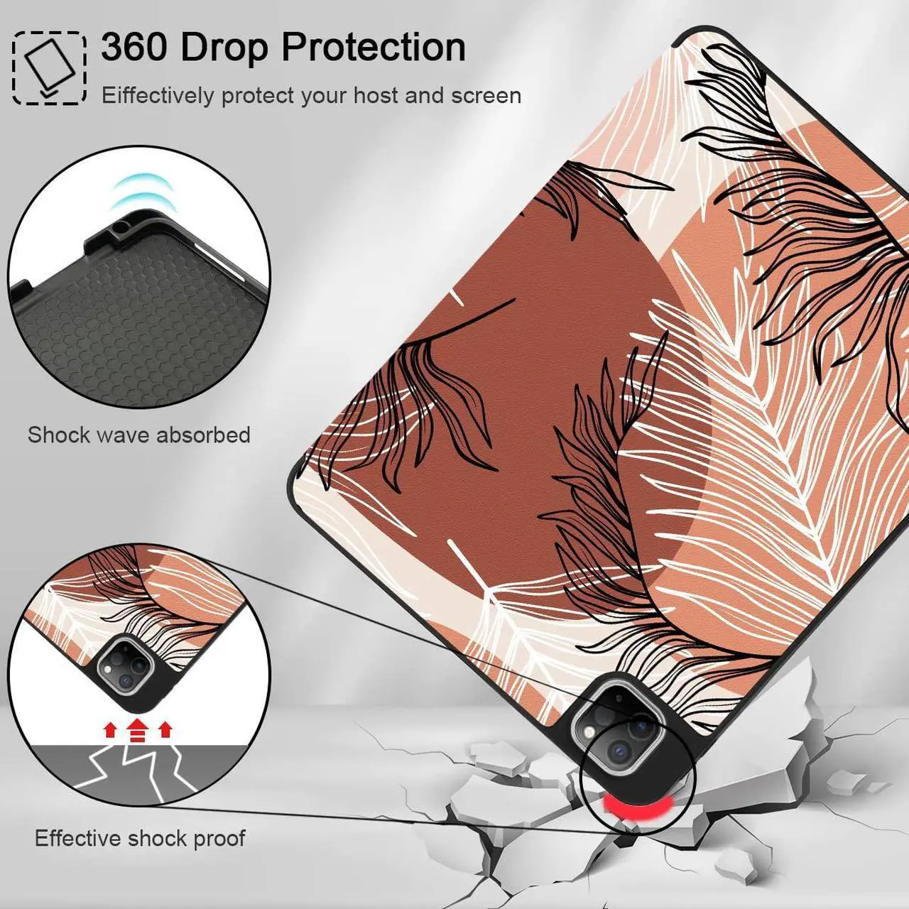 Alt view image 5 of 5 - Tuiklol Case for M2 iPad Pro 12.9 inch Generation 6th/5th/4th/3rd 2022 2021 2020 2018 Release - Built in Pencil Holder Slim Protective Stand Back Cover with Auto Wake/Sleep iPad Cover,Leaf