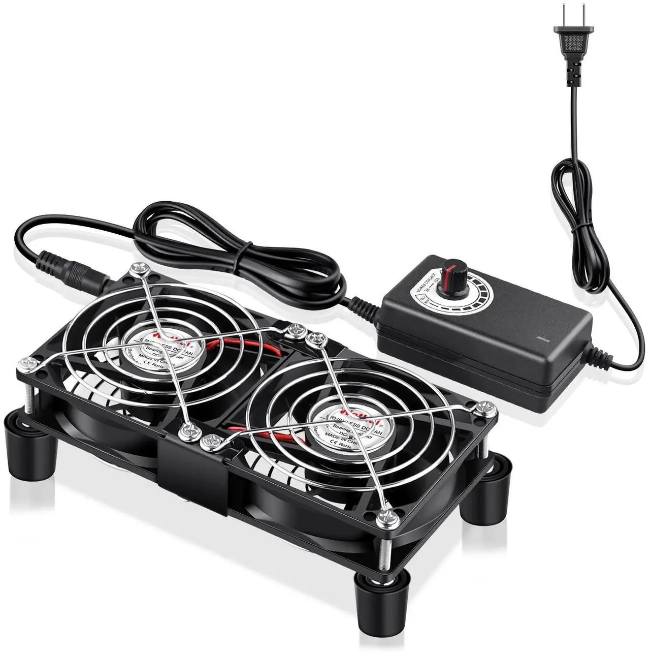 Main image of Wathai 80mm x 25mm Computer Fan with AC Plug, Dual Ball Big Airflow Variable Speed Controller AC 110V 120V 240V for PlayStation Router Laptop PC Receiver DVR Xbox Modem AV Cabinet Electronics Cooling