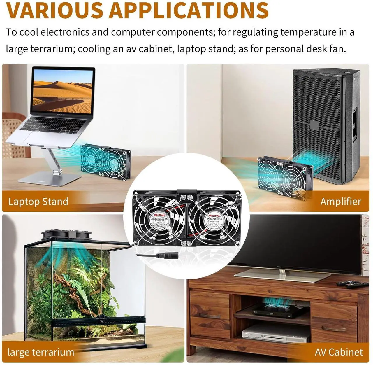 Alt view image 3 of 5 - Wathai 80mm x 25mm Computer Fan with AC Plug, Dual Ball Big Airflow Variable Speed Controller AC 110V 120V 240V for PlayStation Router Laptop PC Receiver DVR Xbox Modem AV Cabinet Electronics Cooling