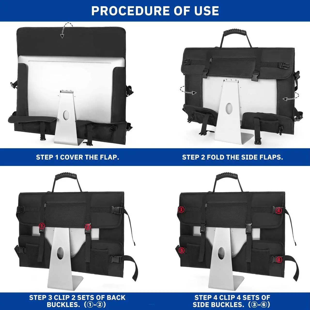 Alt view image 5 of 5 - WELIDAY Monitor Carrying Case for Screens and Monitors, Protective Carrying Case Monitor Dust Cover Compatible with iMac Desktop Computer and Accessories (Black, For 24" Monitor)