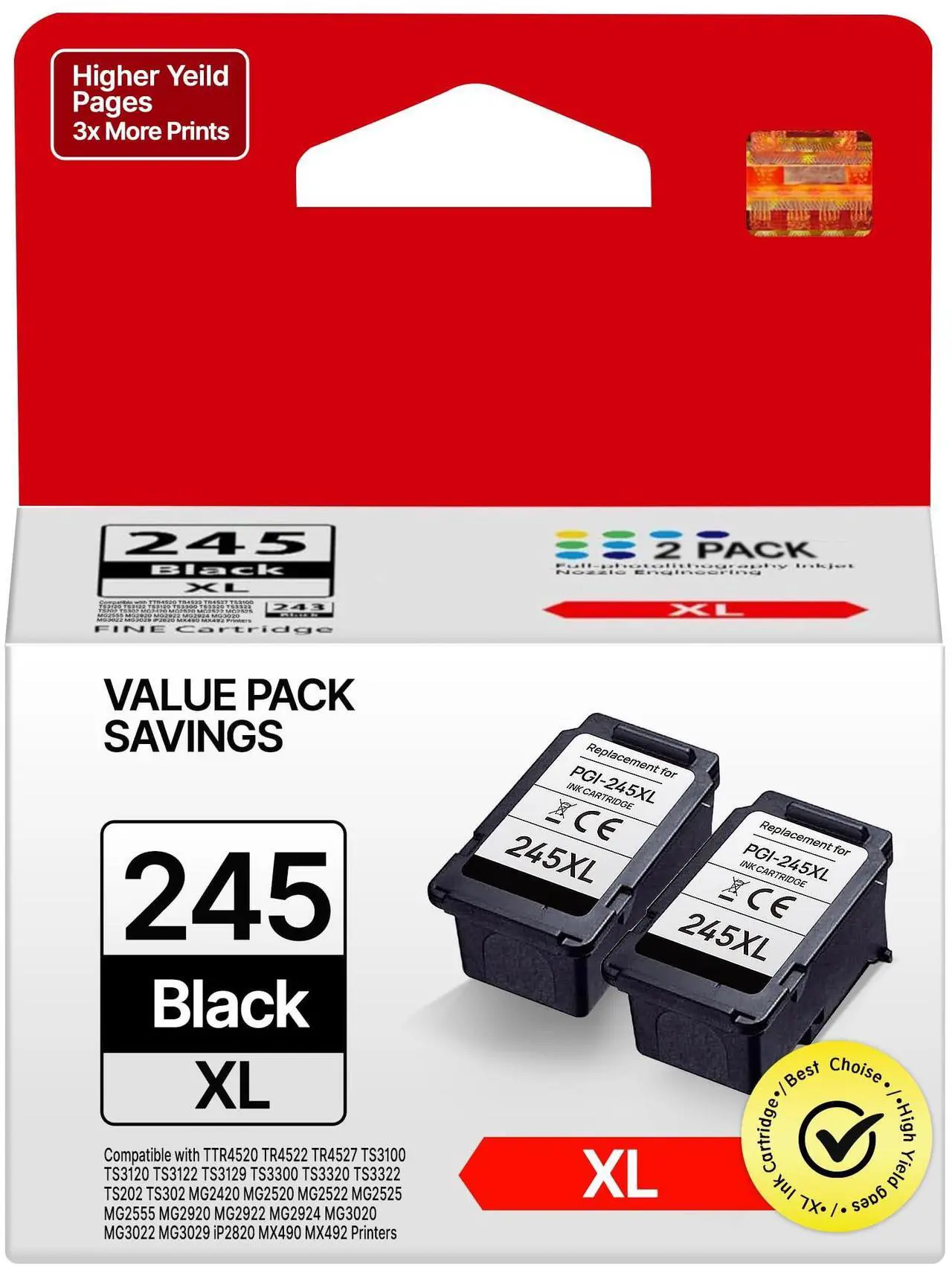 Main image of 245 XL 245XL Ink Cartridge Replacement for Canon 245XL Black Ink Cartridge High Yield Works for Canon Pixma MX490 MX492 MG2520 MG2522 MG2525 MG2922 MG3022 TR4520 TR4522 TS3122 Printer (2 Pack Black)