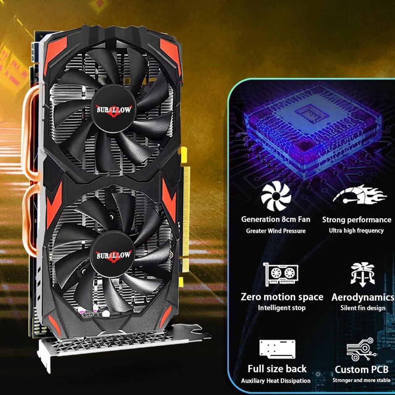 Alt view image 3 of 5 - SURALLOW RX 580 8GB Graphics Card, 2048SP,GDDR5,256 Bit Graphics Card for Gaming PC,PCIE 3.0,Twin Freeze Fans Computer Video Card with HDMI/DP/Ports(Style 1)