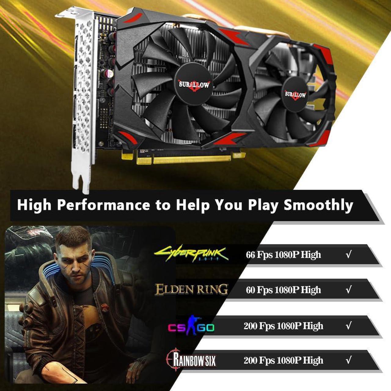 Alt view image 4 of 5 - SURALLOW RX 580 8GB Graphics Card, 2048SP,GDDR5,256 Bit Graphics Card for Gaming PC,PCIE 3.0,Twin Freeze Fans Computer Video Card with HDMI/DP/Ports(Style 1)