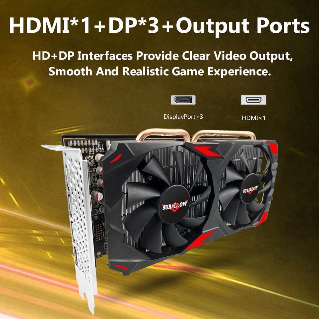 Alt view image 5 of 5 - SURALLOW RX 580 8GB Graphics Card, 2048SP,GDDR5,256 Bit Graphics Card for Gaming PC,PCIE 3.0,Twin Freeze Fans Computer Video Card with HDMI/DP/Ports(Style 1)