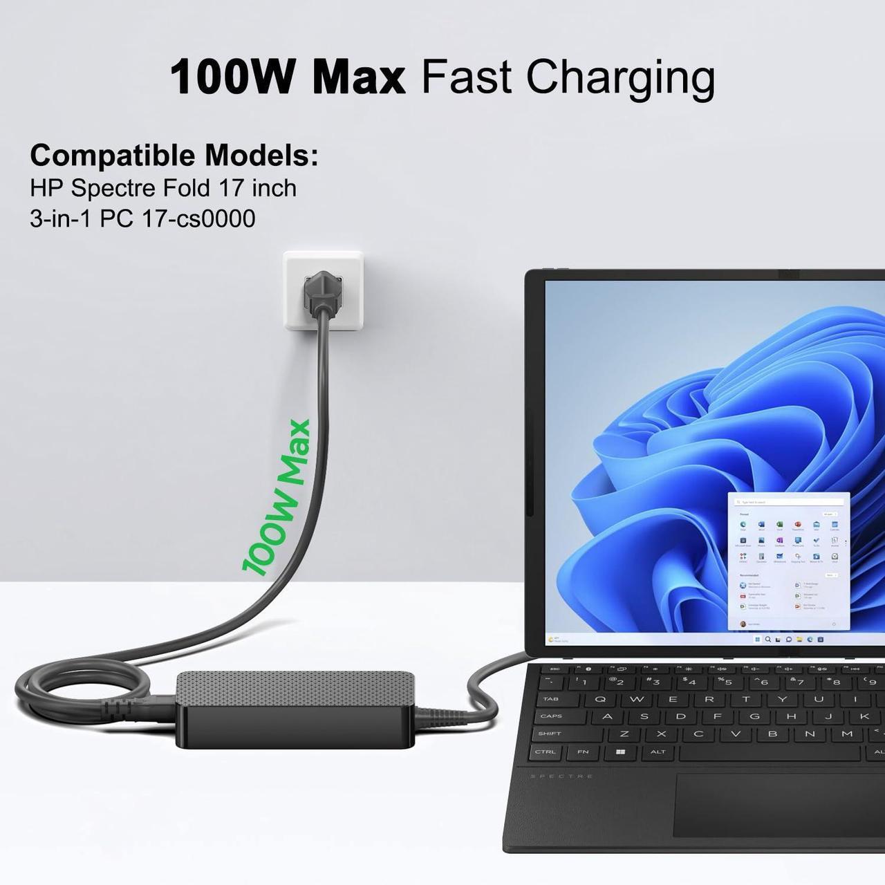 Alt view image 2 of 5 - HKY 100W USB-C Charger for HP Spectre Fold 17 x360 16-aa0047nr HP Pavilion Plus 14 14-ew1010nr HP ZBook Firefly 14 16 G11 HP Envy 17-cw1087nr 17-cw1097nr Charger TPN-LA31 N57041-001 N56858-001