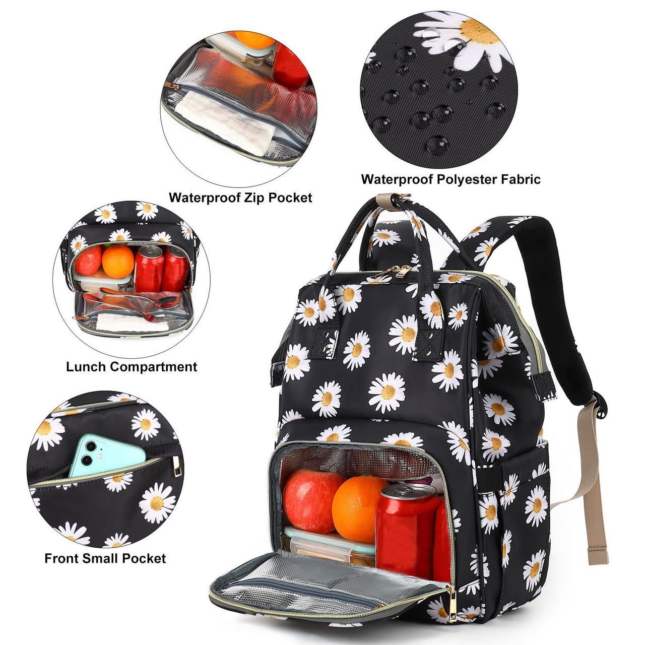 Alt view image 2 of 5 - Yusudan Daisy Lunch Backpack for Women, Insulated Cooler Work Business Laptop Backpacks Girls School Backpack College Bookbags (Black)