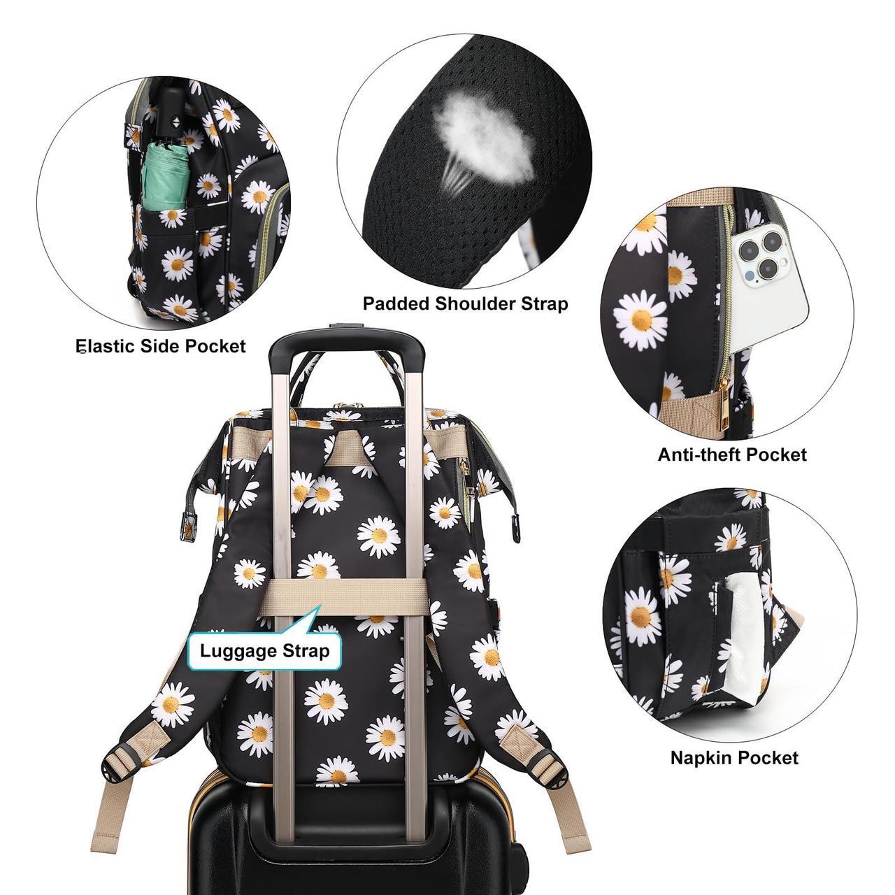 Alt view image 3 of 5 - Yusudan Daisy Lunch Backpack for Women, Insulated Cooler Work Business Laptop Backpacks Girls School Backpack College Bookbags (Black)