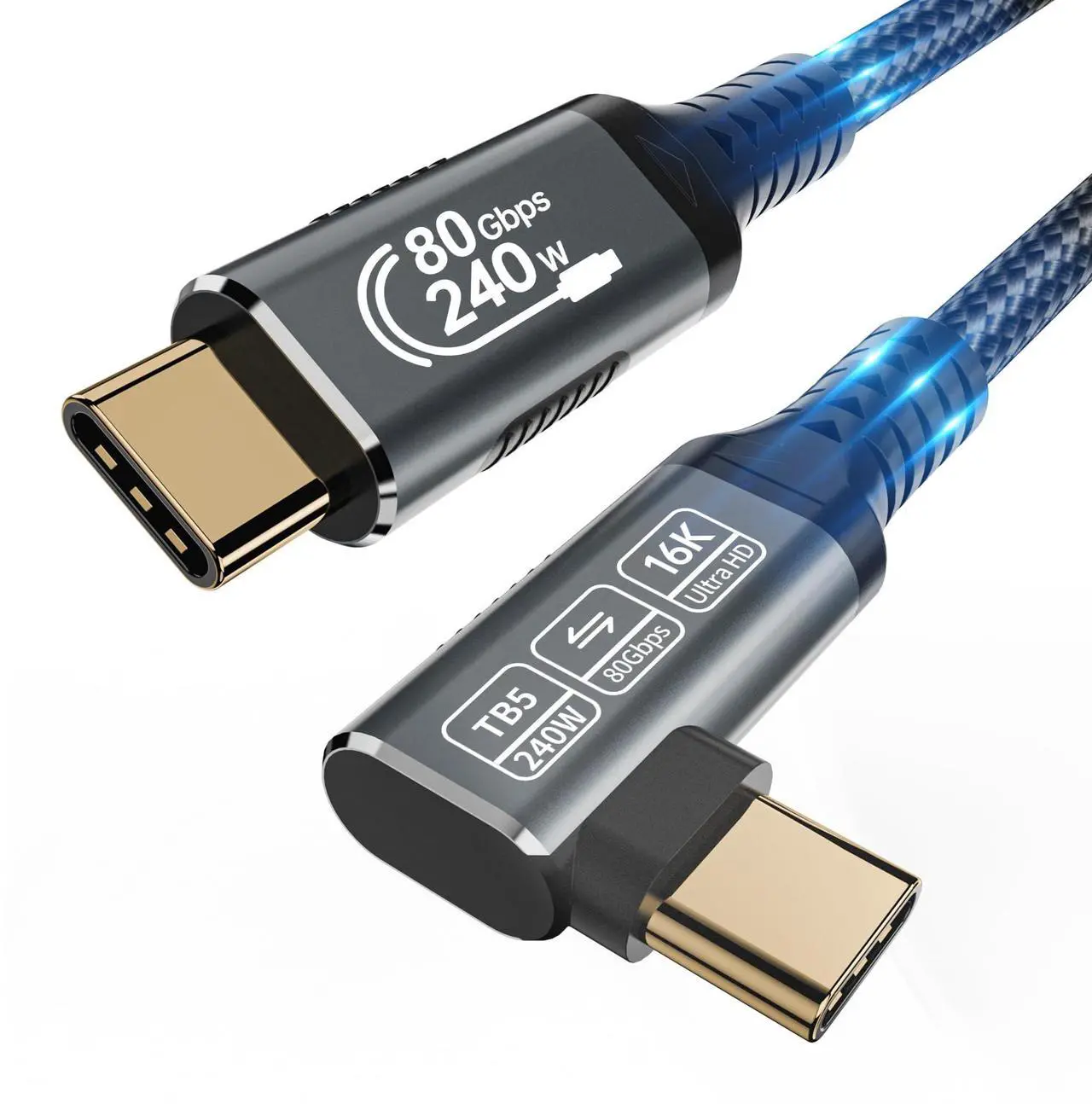 Main image of HOTUTUKI 240w 80gbps USB c Cable Compatible with Thunderbolt 5 Cable Right Angle 3.3ft, 90 Degree USB C Cable, 8K/16k 60Hz usbc Monitor Cable for Thunderbolt 4,USB c Video