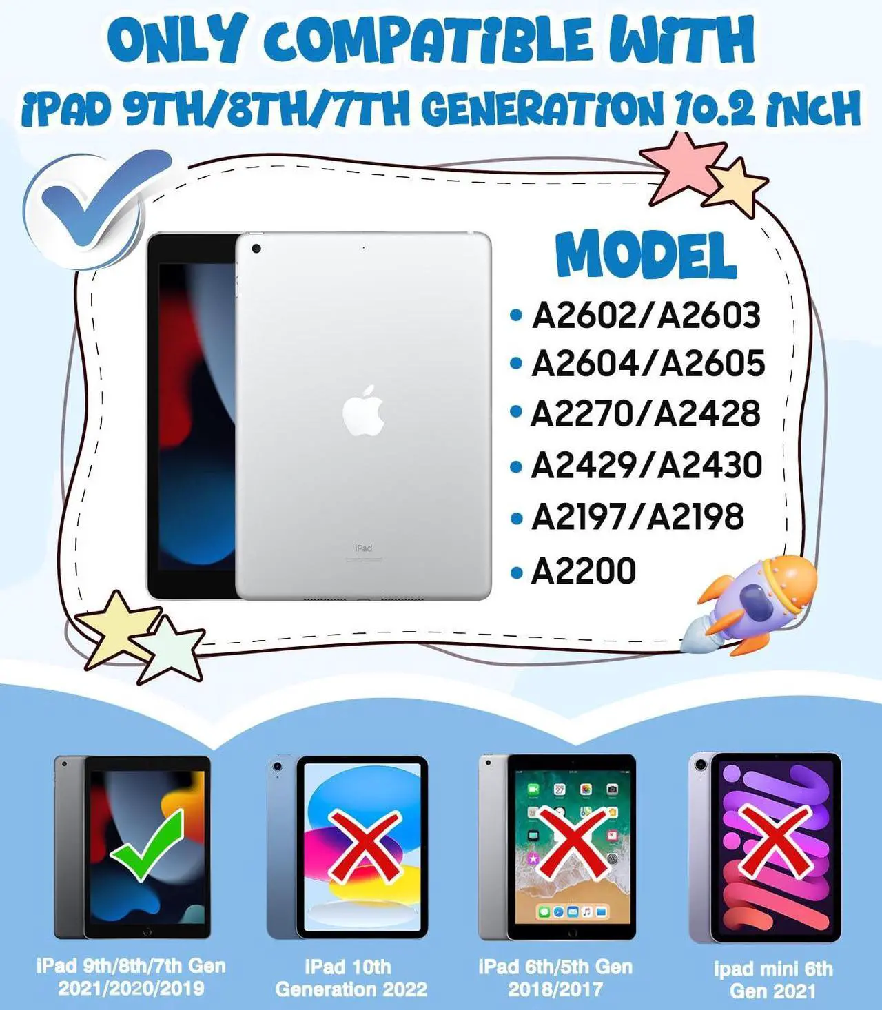 Alt view image 2 of 5 - OKP Kids Case for iPad 9th/ 8th/ 7th Generation 10.2 Inch (2021/2020/2019), Heavy Duty 9 8 7 th Gen iPad Protective Cover with Built-in Kickstand, Pencil Holder for Kids Girls Boys, Navy Blue Green