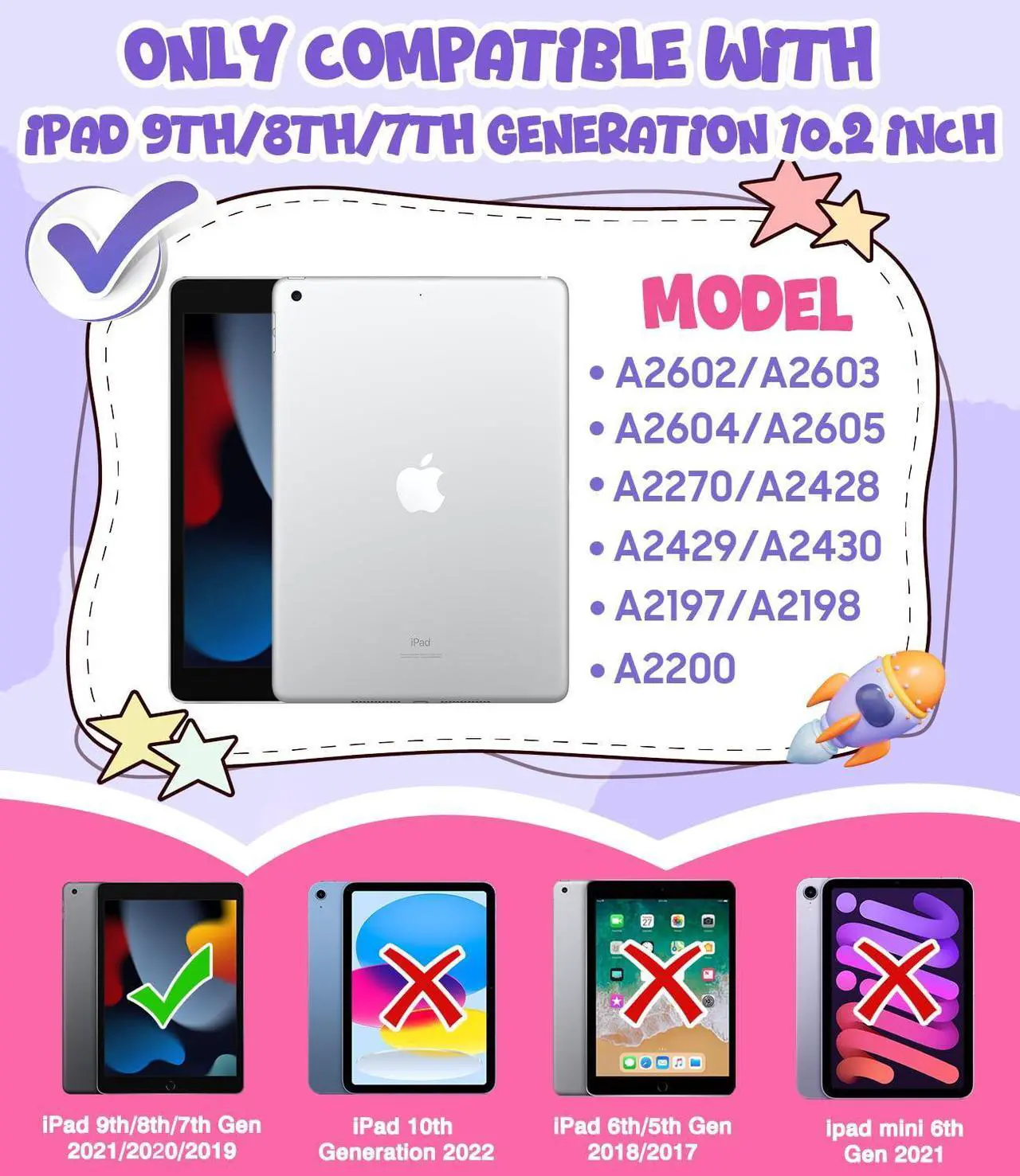 Alt view image 2 of 5 - OKP Kids Case for iPad 9th/ 8th/ 7th Generation 10.2 Inch (2021/2020/2019), Heavy Duty Rugged 9 8 7 th Gen iPad Protective Cover with Built-in Kickstand, Pencil Holder for Kids Girls Boys, Hot Pink