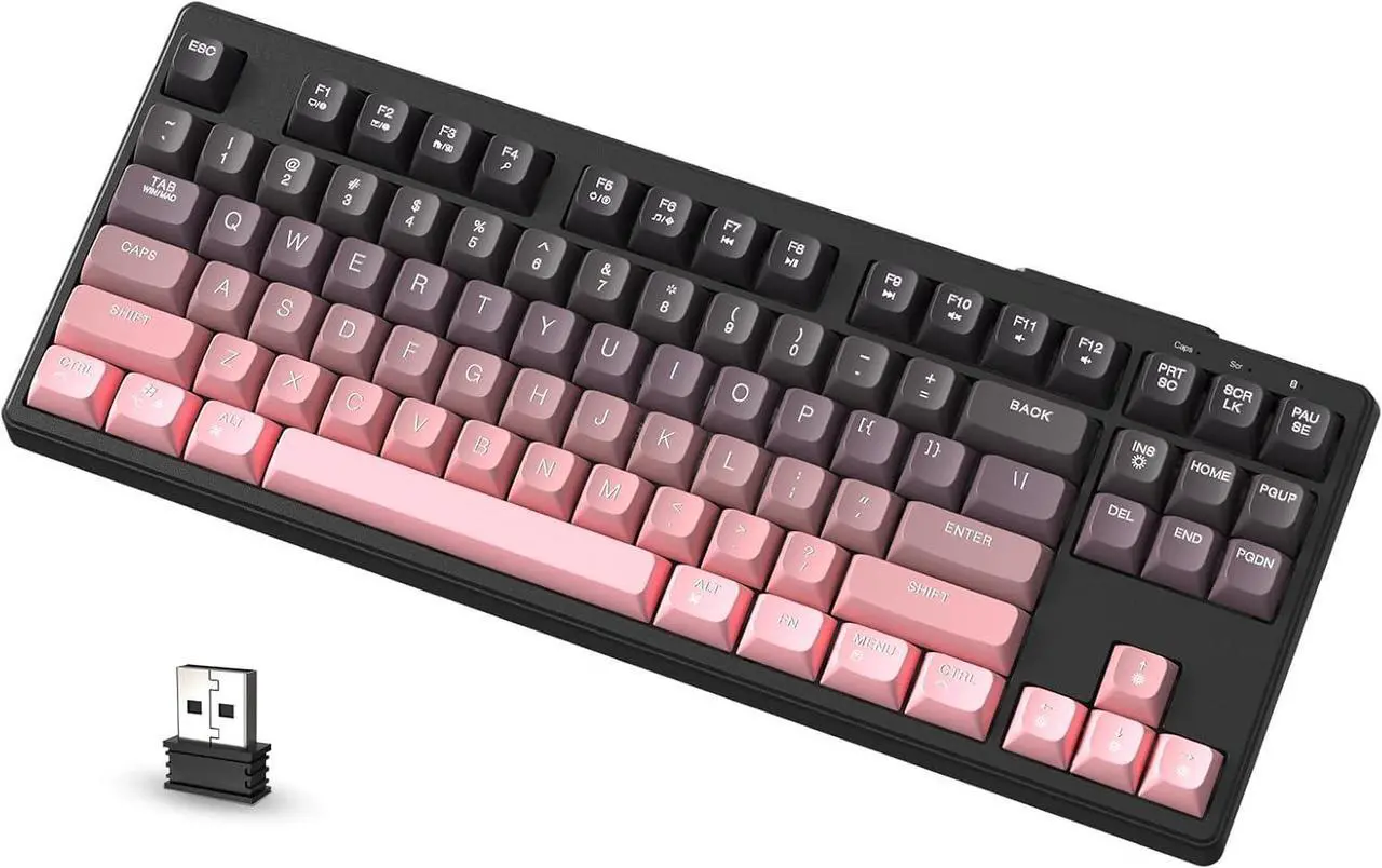 Main image of ATTACK SHARK M87 80% Wireless Gaming Keyboard,87 Keys Rainbow Lights TKL Mechanical Feeling SA PBT Keyboard for Mac/Win, Bluetooth 5.0/2.4Ghz Dual Mode Pc Keyboards for Office/Gaming Blackpink