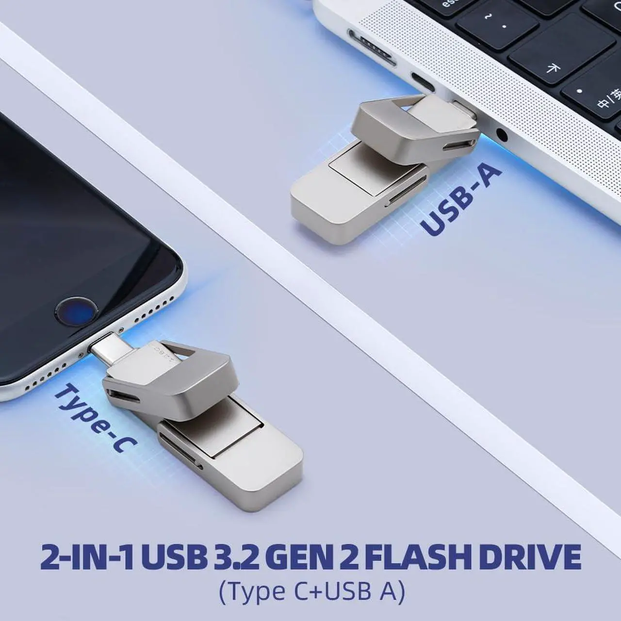 Alt view image 3 of 5 - CHUCHENG USB Drive 128GB External SSD,USB 3.2 Gen 2 A+C Dual Port Portable SSD,Up to 550MB/s for Data Storage, External Solid State Hard Drive for iPhone 15/16 /Android/PC/Mac/Laptop