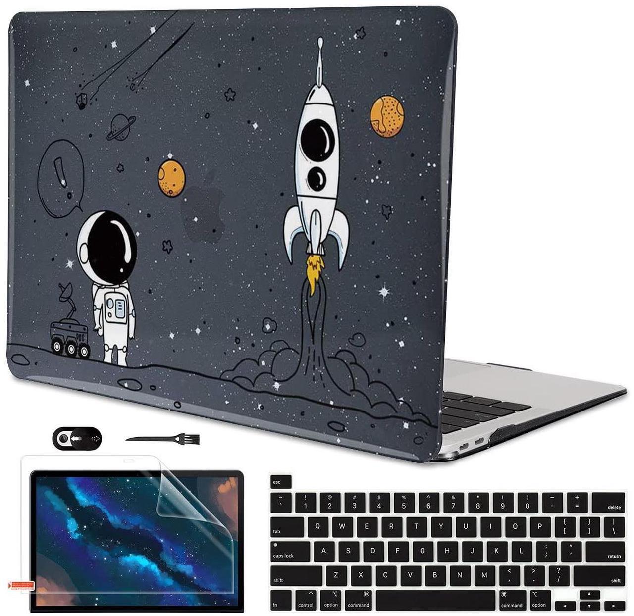 Main image of LCMOCICO for MacBook Pro 13 inch Case M2 M1 A2338 A2289 A2251 2020 2021 2022 Release with Touch Bar & Touch ID, Astronauts & Spacecraft Glitter Black Plastic Hard Cover Keyboard Skin Screen Protector