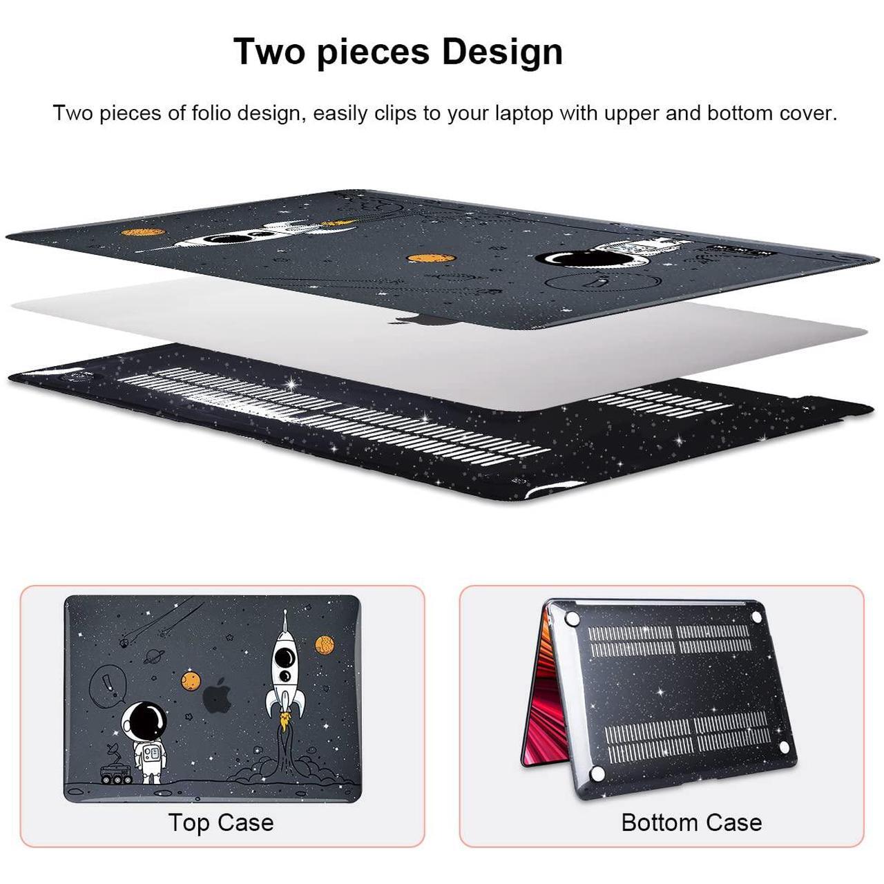 Alt view image 3 of 5 - LCMOCICO for MacBook Pro 13 inch Case M2 M1 A2338 A2289 A2251 2020 2021 2022 Release with Touch Bar & Touch ID, Astronauts & Spacecraft Glitter Black Plastic Hard Cover Keyboard Skin Screen Protector