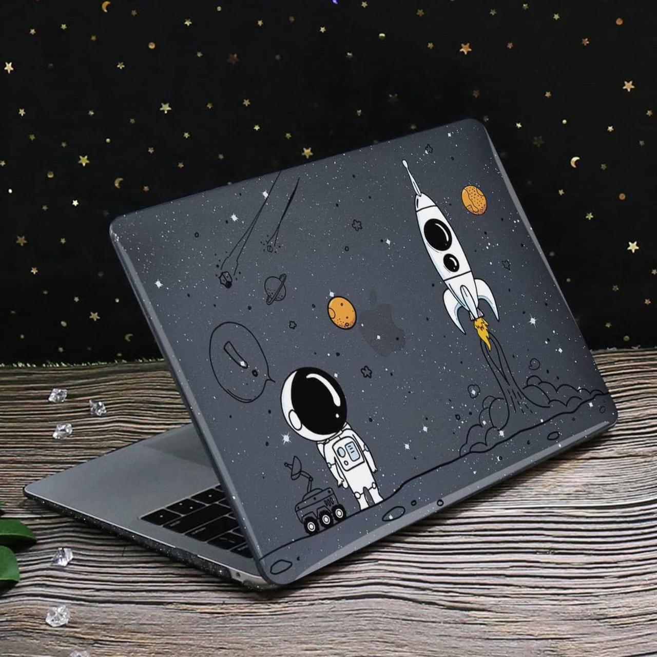 Alt view image 5 of 5 - LCMOCICO for MacBook Pro 13 inch Case M2 M1 A2338 A2289 A2251 2020 2021 2022 Release with Touch Bar & Touch ID, Astronauts & Spacecraft Glitter Black Plastic Hard Cover Keyboard Skin Screen Protector