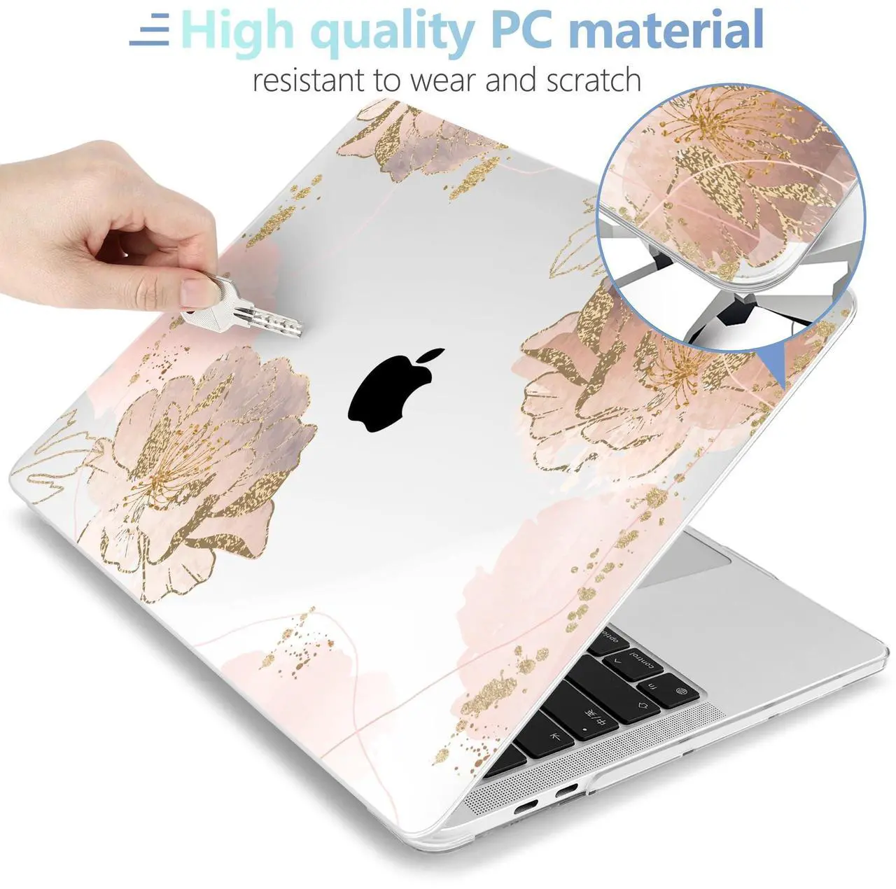 Alt view image 3 of 5 - MEEgoodo for MacBook Pro Case 13 inch 2022 2021 2020 A2338 M2/M1 A2251 A2289 with Touch ID, Clear Laptop Hard Shell Case with Keyboard Webcam Cover & Trackpad Film & Type C Adapter, Pink Peony Flowers
