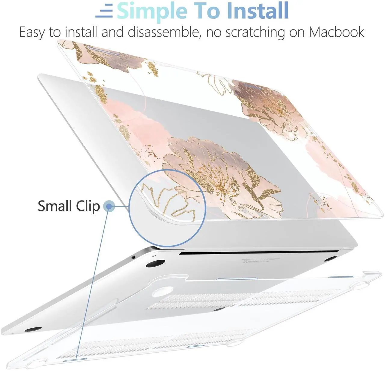 Alt view image 4 of 5 - MEEgoodo for MacBook Pro Case 13 inch 2022 2021 2020 A2338 M2/M1 A2251 A2289 with Touch ID, Clear Laptop Hard Shell Case with Keyboard Webcam Cover & Trackpad Film & Type C Adapter, Pink Peony Flowers