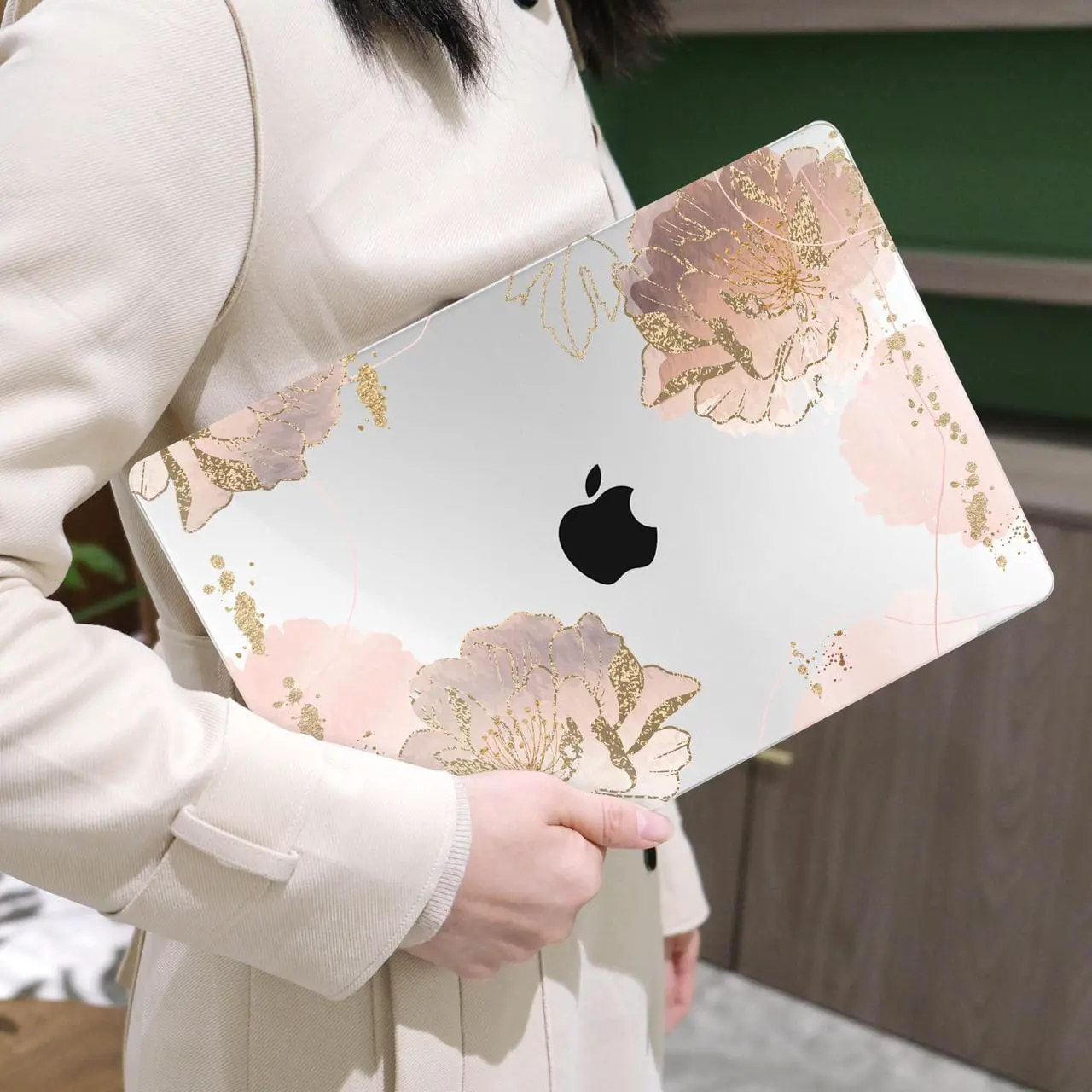 Alt view image 5 of 5 - MEEgoodo for MacBook Pro Case 13 inch 2022 2021 2020 A2338 M2/M1 A2251 A2289 with Touch ID, Clear Laptop Hard Shell Case with Keyboard Webcam Cover & Trackpad Film & Type C Adapter, Pink Peony Flowers