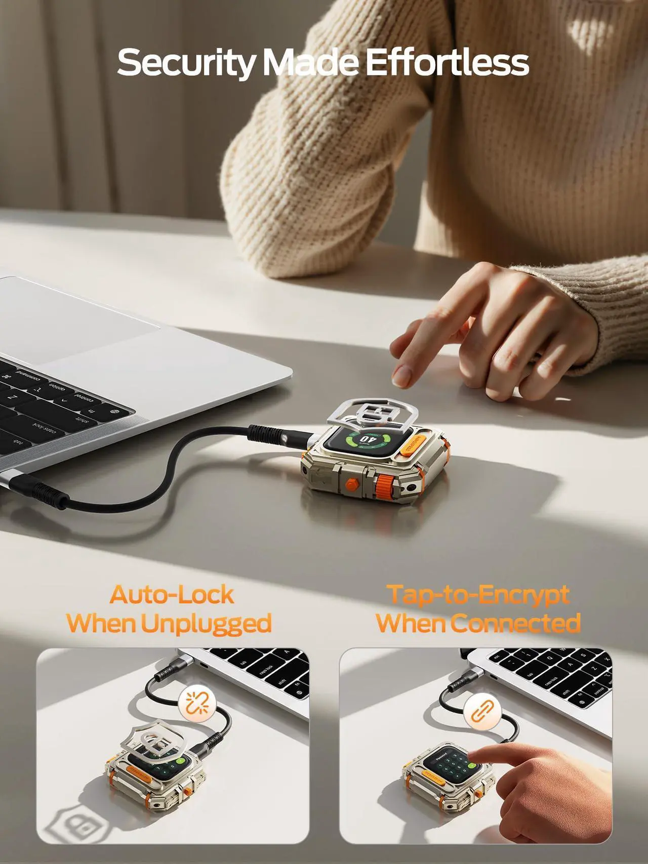 Alt view image 2 of 5 - MOVE SPEED External Hard Drive with Touchscreen, Up to 10Gbps Portable SSD, USB-C 3.2 Gen2, Compatible with iPhone, Windows, Mac & More (GD10, 1TB)
