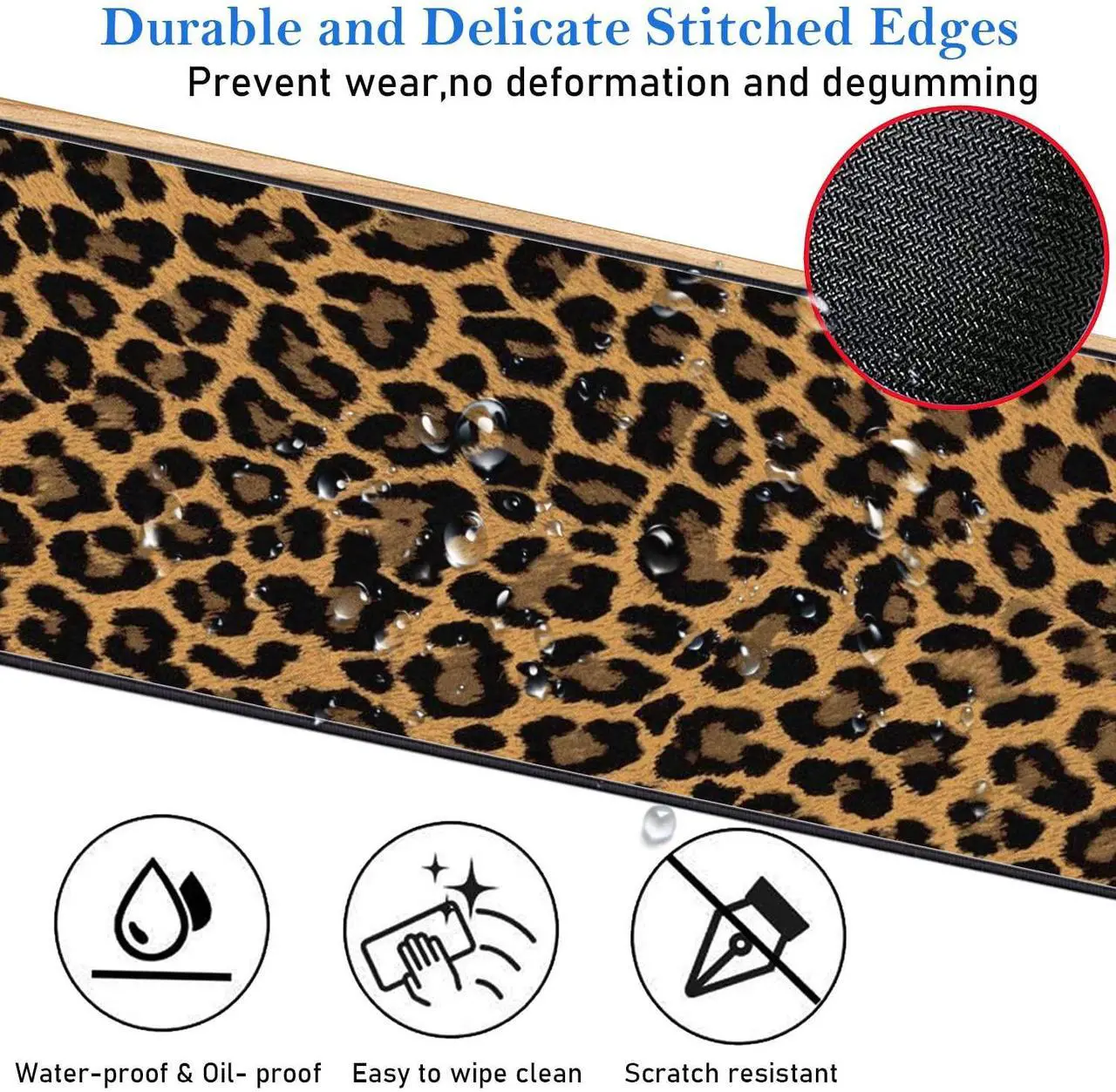 Alt view image 5 of 5 - Large Game Mouse Pad + Brush Holder Phone Stand+Coaster Set, Multi-Functional Organizer with Stitched Edge Non-Slip Table Pad, Suitable for Gamers/Offices, Leopard Print