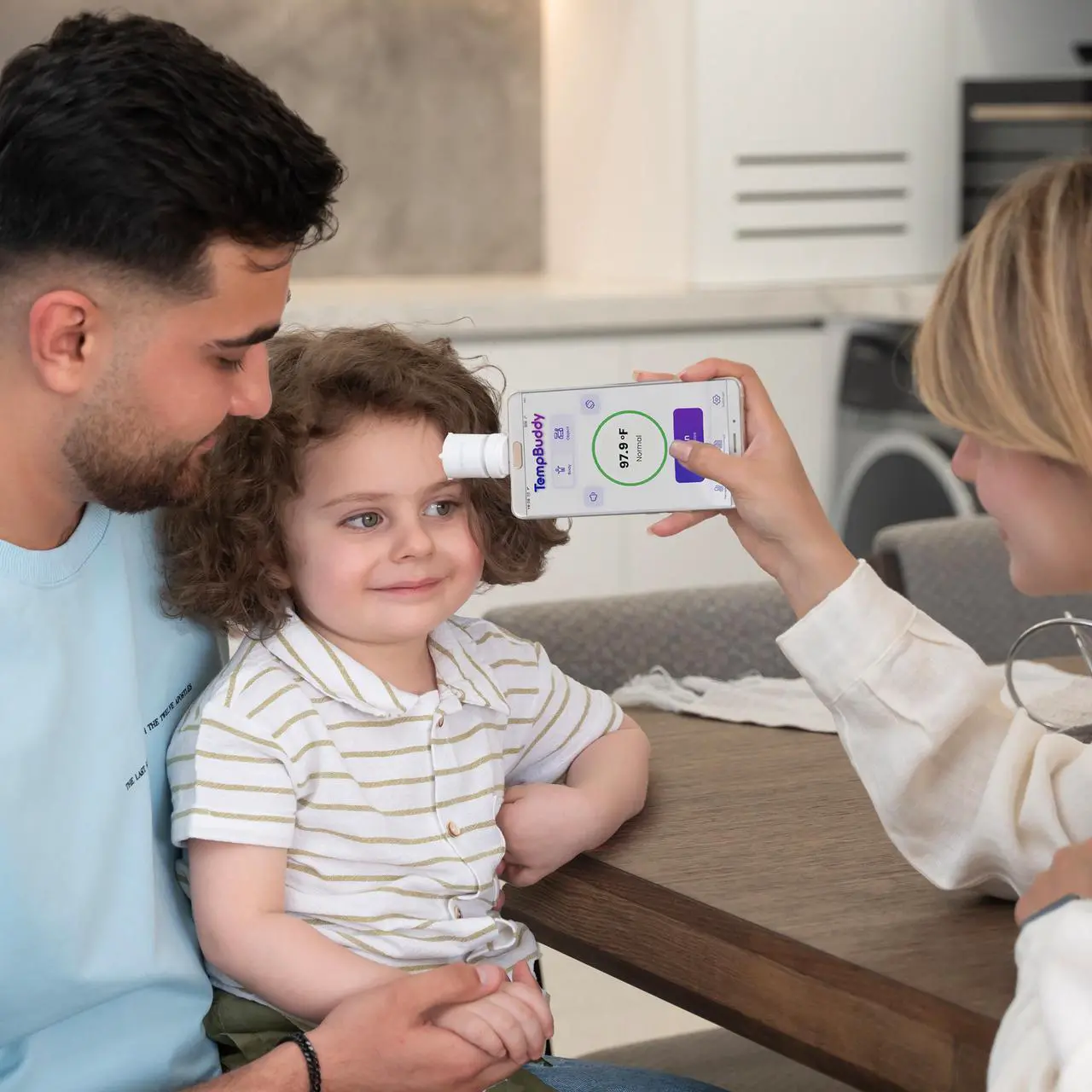 Alt view image 5 of 7 - Zanis TempBuddy App-Synced, Battery-Free No Touch Thermometer  Fever Profiles & Tracking, Patent-Pending, Portable, Accurate & Instant  USB-C Android, 2-in-1 Forehead & Object Infrared Thermometer