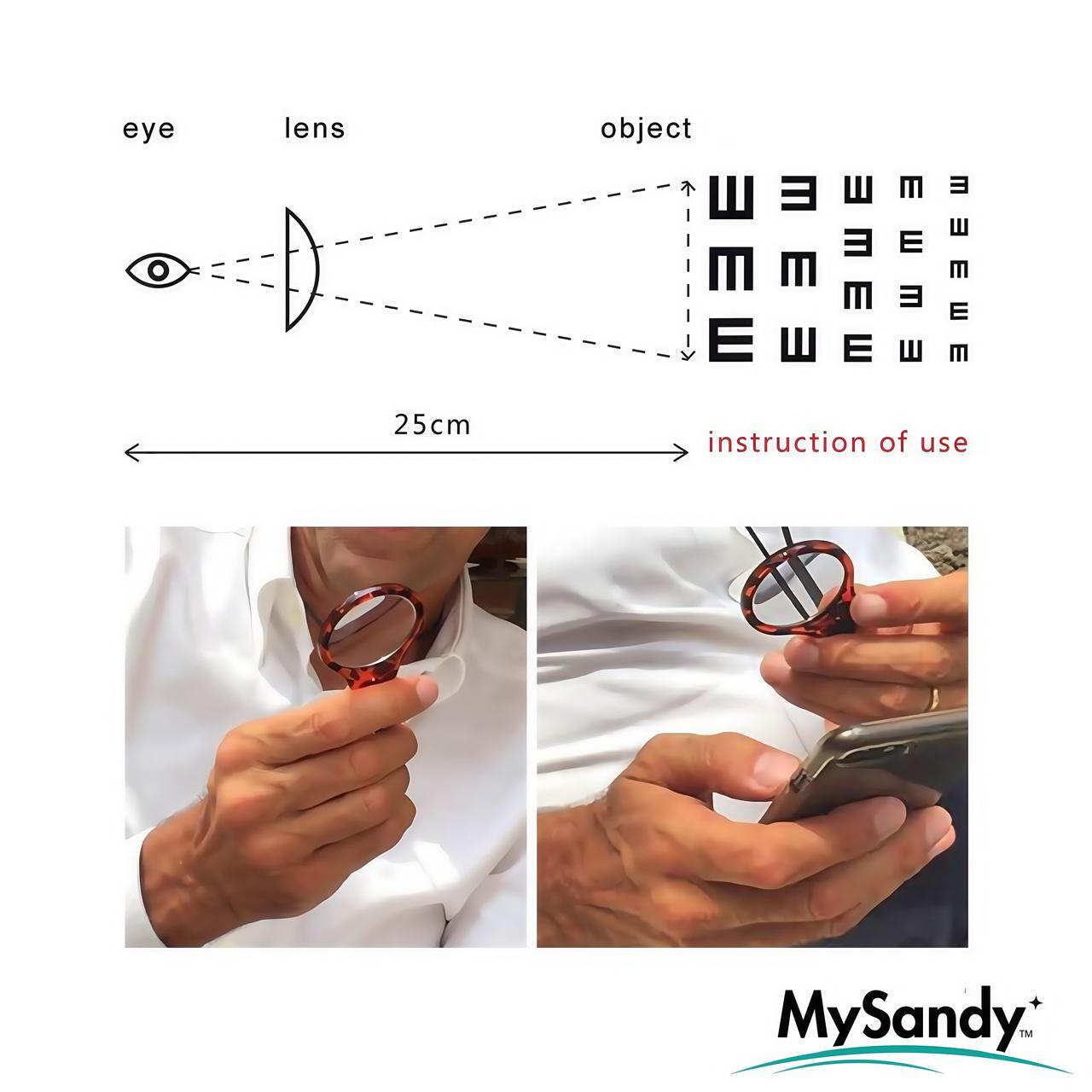 Alt view image 2 of 7 - Mysandy 3X Magnifier Necklace for Seniors - Hands-Free Pocket Magnifying Glass with Leather Cord, Lightweight Reading Aid for Medicine Bottles, Coins & Maps - Anti-Glare Acrylic Lens in Yellow Case