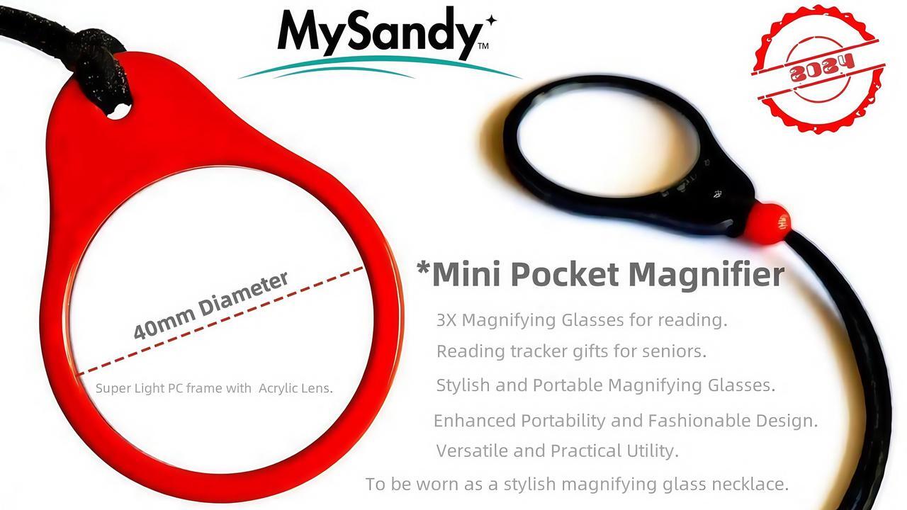 Alt view image 4 of 7 - Mysandy 3X Magnifier Necklace for Seniors - Hands-Free Pocket Magnifying Glass with Leather Cord, Lightweight Reading Aid for Medicine Bottles, Coins & Maps - Anti-Glare Acrylic Lens in Yellow Case