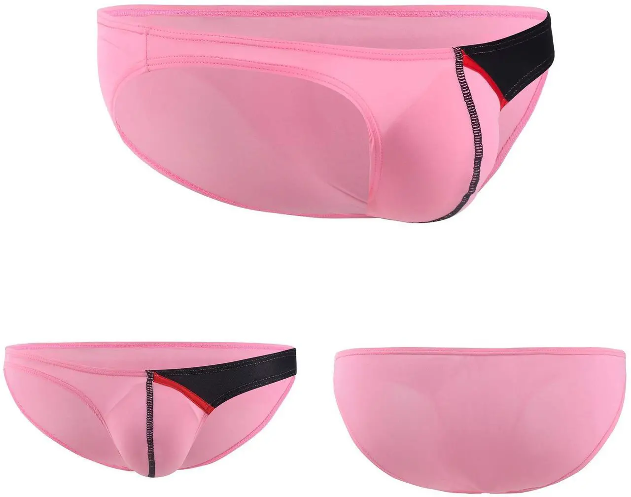 Alt view image 6 of 7 - Newsywell Men's Ice Silk Micro Bikinis Bulge Nylon Low Rise Soft Briefs Underwear Red XX-Large