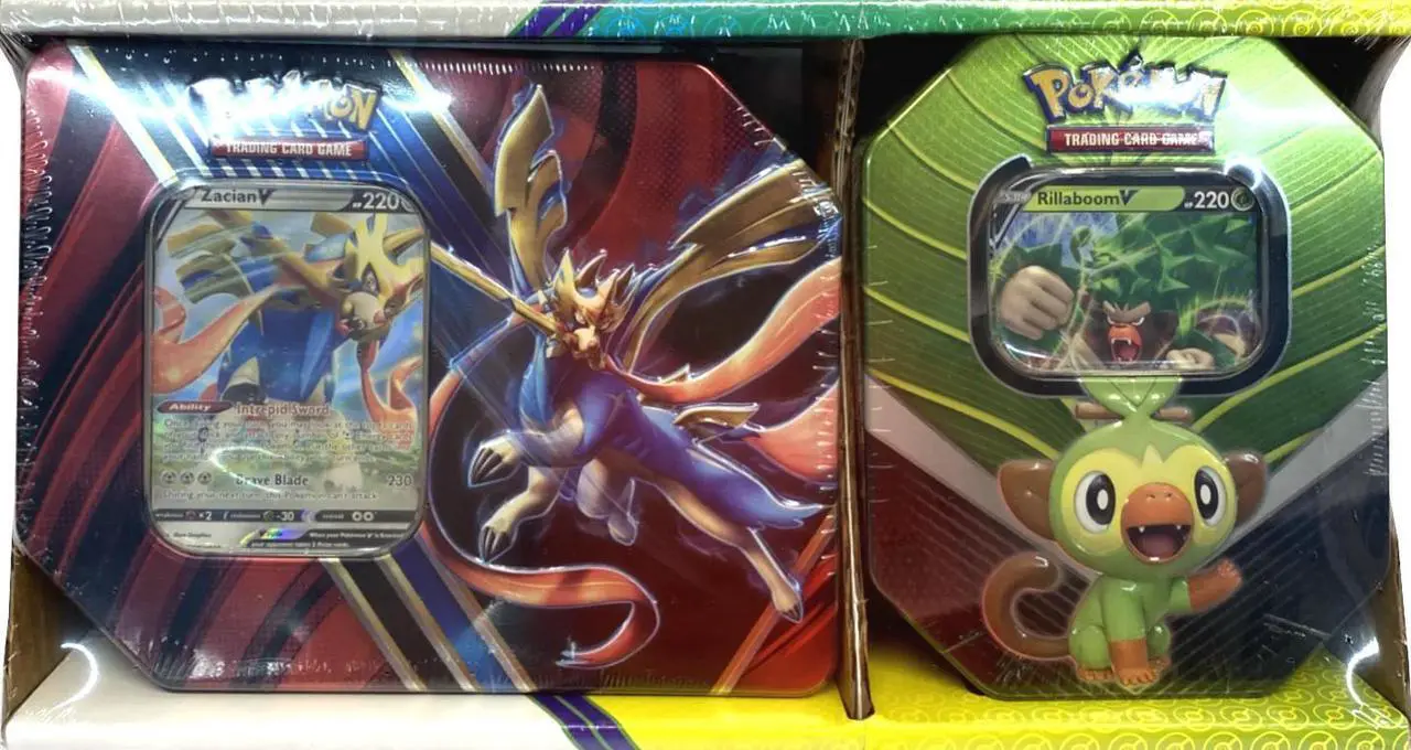 Main image of Pokemon TCG: Legends of Galar Tin + Galar Partners Tin 2-Pack featuring Zacian V and Rillaboom V
