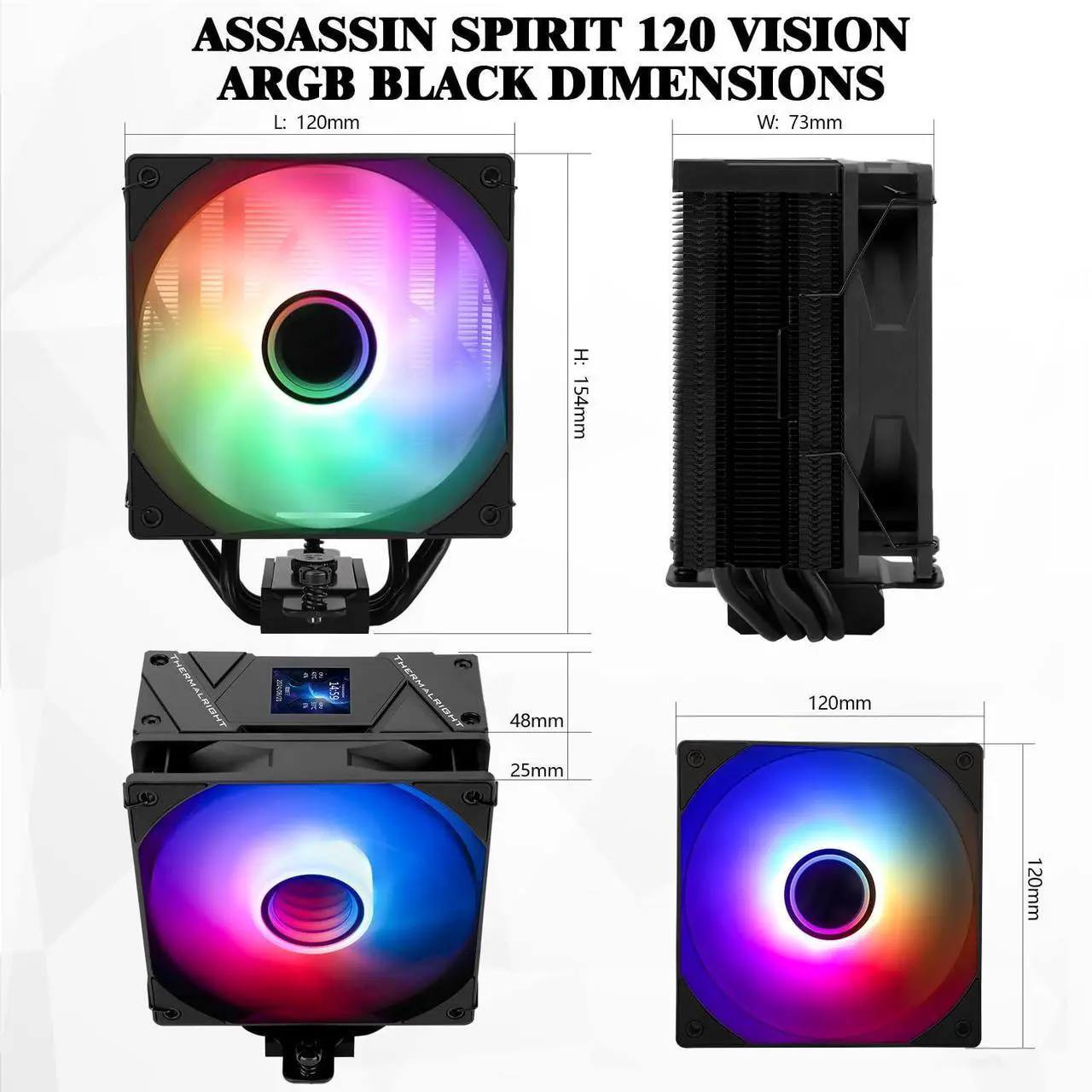 Alt view image 4 of 5 - Thermalright Assassin Spirit 120 Vision ARGB Black CPU Cooler with 1.54-inch 240*240 Resolution IPS Display LCD Screen,Computer CPU Air Cooling for LGA1700/1851/115X,AM4/AM5,High Performance Radiator