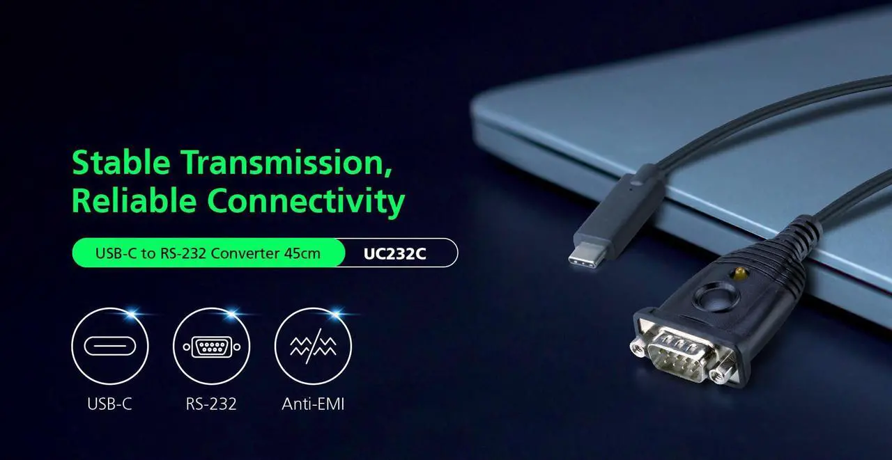 Alt view image 2 of 4 - ATEN UC232C USB-C to RS-232 Adapter Cable - USB Type C Male Connectivity for laptops PCs Without a COM, DB-9 Serial Port for Windows, Mac, and Linux, Black