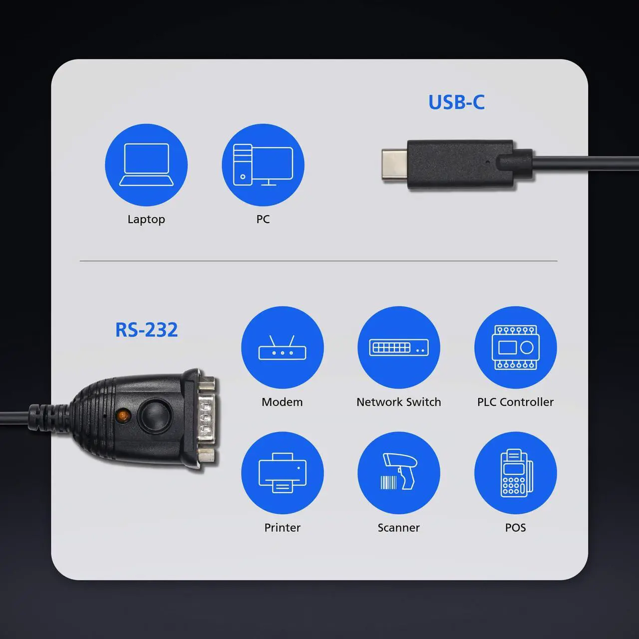 Alt view image 3 of 4 - ATEN UC232C USB-C to RS-232 Adapter Cable - USB Type C Male Connectivity for laptops PCs Without a COM, DB-9 Serial Port for Windows, Mac, and Linux, Black