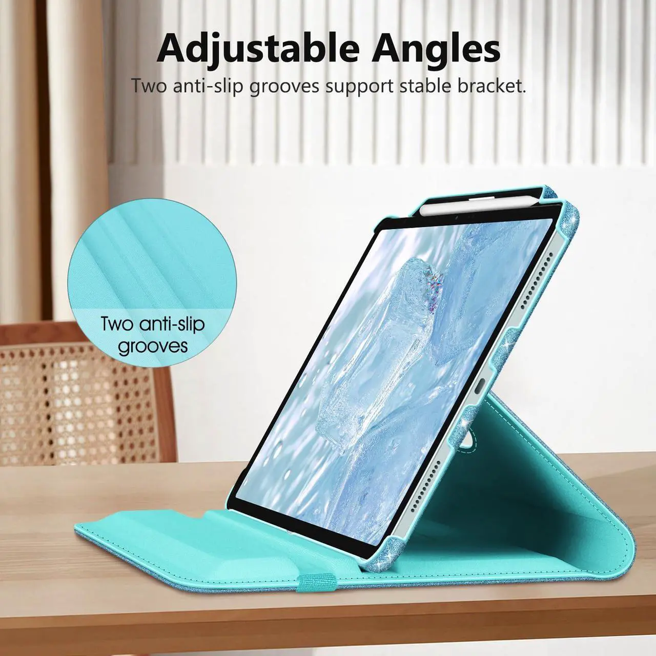 Alt view image 5 of 5 - Fintie Rotating Case for iPad Air 13-inch (M3) 2025, (M2) 2024-360 Degree Swiveling Protective Stand Cover with Pencil Holder, Auto Wake/Sleep, Glittering Blue