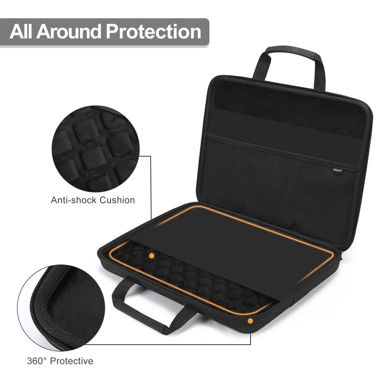 Alt view image 3 of 5 - MOSISO 13 inch Laptop Hard Case, 13 inch Shockproof Waterproof Laptop Case Hard Shell Compatible with MacBook Air/Pro, Carrying Sleeve Computer Bag with Sturdy Handle&Front Pocket&Belt, Black